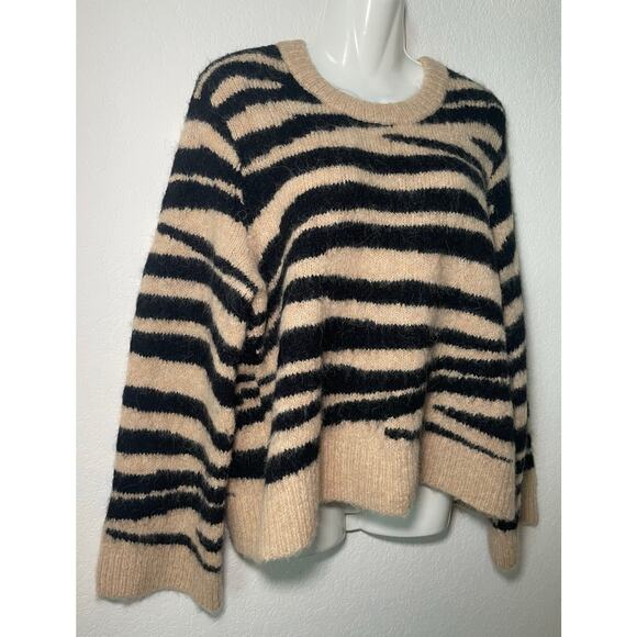 Madewell Women's Shrunken Crewneck Pullover Sweater W/ Tiger Stripes Size Large - Picture 5 of 8